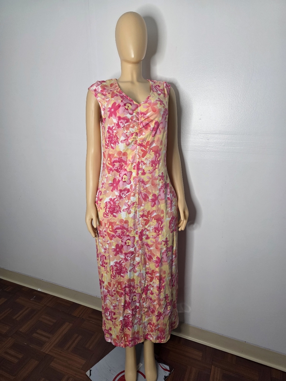 Denim & Co Floral Pink and Yellow Maxi Dress - Sleeveless V-Neck Size US/M